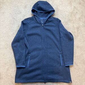 LL Bean Sweater Fleece Coat Womens 1X Blue Hooded Full Zip Long Jacket Light
